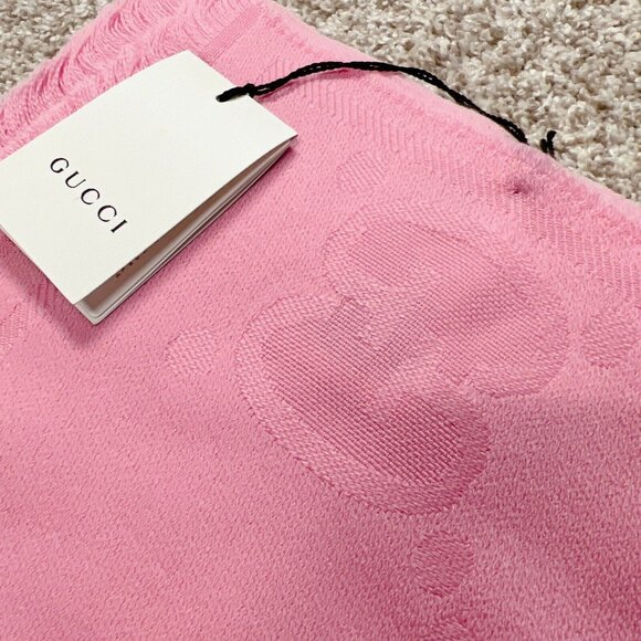 GUCCI Pink GG WOOL JACQUARD Logo Scarf Womens Size 45 cm x 195 cm - New - Auth - Picture 4 of 11